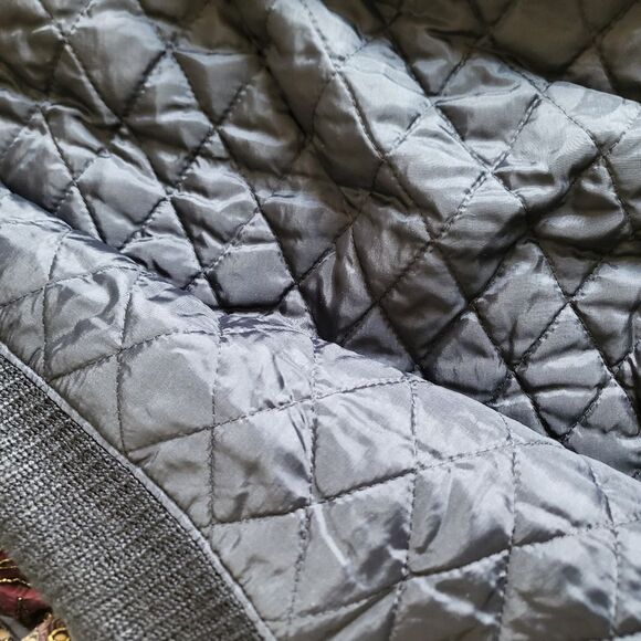 VTG Velvet Velour Rayon Quilted Liner Art To Wear Leather Trim Bomber Jacket OS - Picture 7 of 11